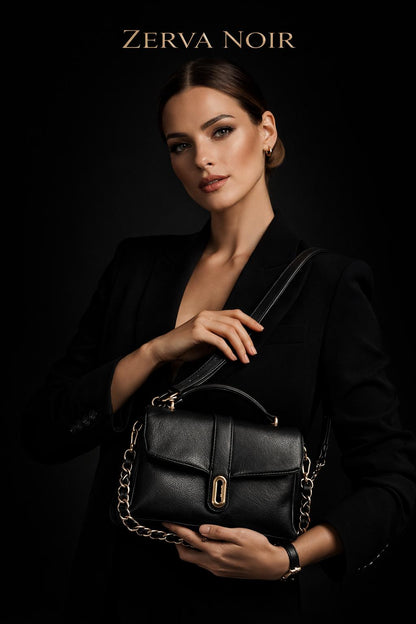 Zerva Noir Siyah Zincir Detaylı Kadın Omuz  ve El Çantası